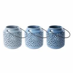 ESSCHERT DESIGN Windlichter Sortiment Von 3 Stück -Saemereien windlichter in blautoene sortiment von 3 stueck5